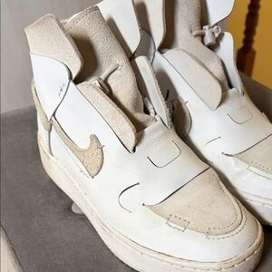 Nike White and Beige High-Top Sneakers